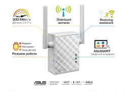 Повторитель Wi-Fi сигнала ASUS RP-N12  N300 1хFE LAN ext. ant x2 90IG01X0-BO2100