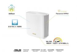  WiFi-Mesh ASUS ZenWiFi XT8 v2 AX6600, 3xGE LAN, 1x2.5GE WAN, 1xUSB3.1, 2,  90IG0590-MO3A80 -  1