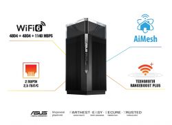 ASUS  ZenWiFi Pro XT12 1PK 2xGE LAN 1x2.5GE LAN 1x2.5GE WAN 1xUSB 3.1 1xUSB 2.0 MU-MIMO OFDMA MESH 90IG06U0-MO3A10 -  5