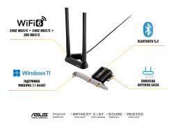 ASUS WiFi- PCE-AXE59BT Bluetooth 5.2 PCI Express WPA3 OFDMA MU-MIMO 90IG07I0-MO0B00 -  2
