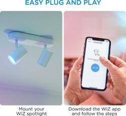 WiZ Розумний накладний точковий світильник IMAGEO Spots 2x5W 2200-6500K RGB Wi-Fi білий 929002658801 - Картинка 9