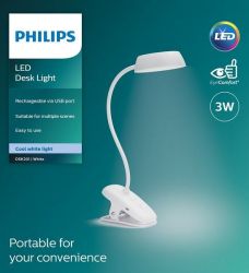   Philips LED Reading Desk lamp Donutclip, 3w, 4000K, 1200mAh (Lithium battery),   929003179727 -  3