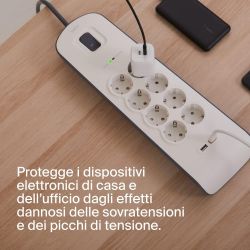 Удлинитель сетевой Belkin 2м, 8хТипF, 16А, 2xUSB-A 2.4A, фильтр, белый BSV804VF2M-V2 - Картинка 6