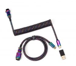  Type-A/Type-C Keychron Premium Coiled Aviator Cable-Straight Rainbow Palted black CAB5_KEYCHRON