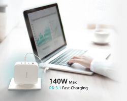 Зарядний пристрій мережевий D-Link DCF-141 140Вт GaN 3хUSB-С, 1xUSB-A, білий DCF-141 - Картинка 4