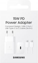    Samsung 15W Power Adapter (w C to C Cable) White EP-T1510XWEGRU -  5
