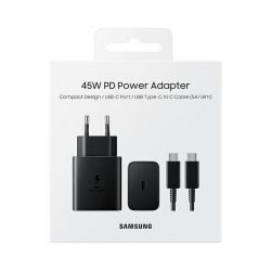    Samsung 45W Compact Power Adapter (C to C Cable) - Black (EP-T4510XBEGEU)