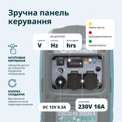 Генератор газобензиновий інверторний Konner&Sohnen KS 3000iG S, 230В, 3.0-3.3кВт, ручний стартер, 22.5кг KS3000IGS - Картинка 9