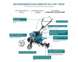 Мотоблок Knner & Shnen Культиватор бензиновий KS 7HP-950A, 7.0кс, 105см, 62кг KS7HP-950A - Картинка 6