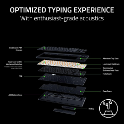 ��������� ��������� Razer BlackWidow V4 Low-profile TKL HyperSpeed, 87key, Yellow Switch, USB-A/WL/BT, EN, RGB, ������ RZ03-05450100-R3M1 - �������� 6