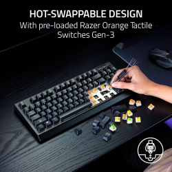 ��������� ��������� Razer BlackWidow V4 TKL HyperSpeed, 87key, Orange Switch Gen-3, USB-A/WL/BT, EN, RGB, ������ RZ03-05480100-R3M1 - �������� 3