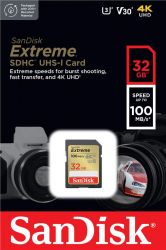   SanDisk SD   32GB C10 UHS-I U3 R100/W60MB/s Extreme V30 SDSDXVT-032G-GNCIN -  1