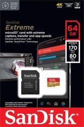 SanDisk  ' microSD 64GB C10 UHS-I U3 R170/W80MB/s Extreme V30 + SD SDSQXAH-064G-GN6MA