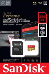 SanDisk  ' microSD 256GB C10 UHS-I U3 R190/W130MB/s Extreme V30 + SD SDSQXAV-256G-GN6MA