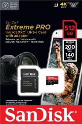  ' SanDisk  ' microSD 512GB C10 UHS-I U3 R200/W140MB/s Extreme Pro V30 + SD SDSQXCD-512G-GN6MA -  2