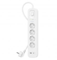 Удлинитель-фильтр сетевой Belkin 4хТип F, 3x1.5мм кв, 16А, USB-A/USB-C 18Вт, защитой от перенапряжения, 2м, белый SRB001VF2M-V2 - Картинка 2
