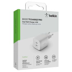   Belkin Home Charger 45W GAN PD PPS Dual USB- WCH011VFWH -  7