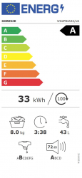 Пральна машина Gorenje фронтальна, 8кг, 1400, A+++, 51см, дисплей, пара, білий WG2P84A32 - Картинка 13