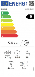 Пральна машина Gorenje фронтальна, 8кг, 1400, A++, 46см, дисплей, пара, Wi-Fi, білий WG4S84B1 - Картинка 13