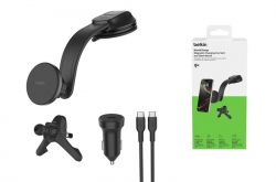 Belkin Car Charger Mount Magnetic Qi2 Wireless  (Vent/Dashboard) + 20W USB-C WIC012HQBK