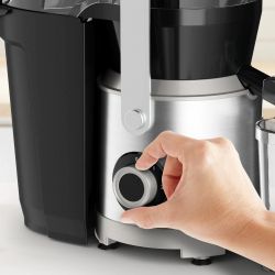 Tefal Соковитискач Nutri XXL відцентрований 1000Вт, чаша-0.8л, жмих-2.2л, жолоб на ціле яблуко, пластик/метал, чорний-нержавіюча сталь ZE660D10 - Картинка 7