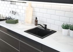 Мойка кухонная Deante Zorba, гранит, квадрат, без крыла, 440х440х184мм, чаша - 1, накладная, графит ZQZ_2103 - Картинка 3