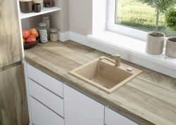 Мойка кухонная Deante Zorba, гранит, квадрат, без крыла, 440х440х184мм, чаша - 1, накладная, песок ZQZ_7103 - Картинка 3