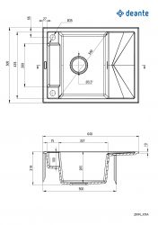 Deante Мийка кухонна Magnetic, граніт, прямокут., з крилом, 640х500х219мм, чаша - 1, врізна, сірий ZRM_S11A - Картинка 2