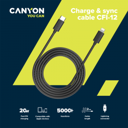  Lightning Canyon USB-C to Lightning 20W 2m Black (CNE-CFI12B) -  3