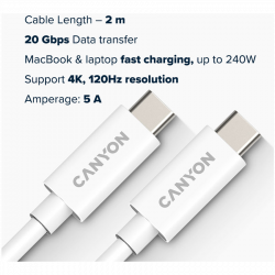  USB Type-C Canyon Type-C to Type-C 2m White (CNS-USBC42W) -  3