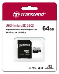    ' Transcend microSD  64GB C10 UHS-I U3 A2 R100/W85MB/s + SD -  1