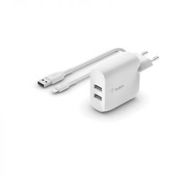   Belkin Home Charger 24W DUAL USB 2.4A, Lightning 1m White -  1