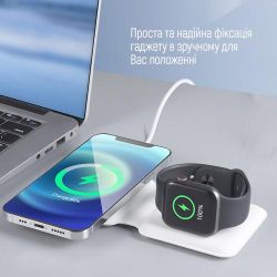 Беспроводное зарядное устройство ColorWay MagSafe Duo Charger, White, 15 Вт, до 2 устройств одновременно, Qi, защита от перенапряжения и контроль температуры, совместимость с Apple Watch / iPhone / Airpods (CW-CHW32Q-WT) - Картинка 3