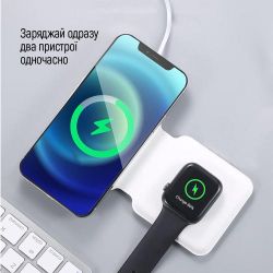 Беспроводное зарядное устройство ColorWay MagSafe Duo Charger, White, 15 Вт, до 2 устройств одновременно, Qi, защита от перенапряжения и контроль температуры, совместимость с Apple Watch / iPhone / Airpods (CW-CHW32Q-WT) - Картинка 5