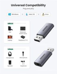 Звуковая карта USB 2.0, 5.1, Ugreen, Grey (CM383/80864) - Картинка 2