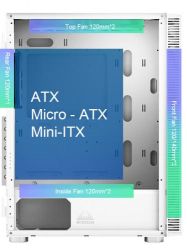 ������ Montech X3 MESH, White, Mid Tower, ��� ��, ��� ATX / Micro ATX / Mini ITX, 1xUSB 3.0 / 2xUSB 2.0, ����. CPU - 160 �� / GPU - 305 ��, 3x140 �� LED "Rainbow" / 3x120 �� LED "Rainbow", ������� ������ �� ����������� ������ - �������� 8