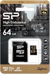����� ������ microSDXC, 64Gb, Silicon Power High Endurance, Class10 UHS-I U3 V30 A1, SD �������, �� 100/80 ��/� (SP064GBSTXDV3V1HSP) - �������� 2