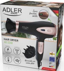 Фен Adler AD-2248, Black/Pink, 2200W, 2 швидкості, 3 режими, іонізація, дифузор, концентратор захист від перегріву - Картинка 6