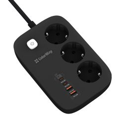 Фильтр сетевой ColorWay GaN3 Pro, 3 розетки, 2 м, Black, 2xUSB (60 Вт, QC3.0), 2xType-C (65 Вт, PD3.0), провод из меди (до 3250 Вт), 16A (CW-CHE34PDB) - Картинка 5