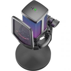 Мікрофон Fifine Q6, Black, USB, підключення дротове, кабель 2 м, RGB підсвічування, - 43 дБ, з регулятором чутливості, з антивібраційним кріпленням та поп-фільтром, дискова стійка - Картинка 2