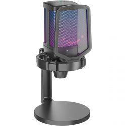 Мікрофон Fifine Q6, Black, USB, підключення дротове, кабель 2 м, RGB підсвічування, - 43 дБ, з регулятором чутливості, з антивібраційним кріпленням та поп-фільтром, дискова стійка - Картинка 5