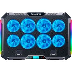 Подставка для ноутбука до 17" GamePro CP795, Black, RGB подсветка, 4 х 80 мм, 4 х 70 мм вентилятор (25 dB 2320 rpm), металл/пластик, 2xUSB 2.0, 395 x 265 x 30 мм, 910 г, регулировка скорости вентиляторов и угла наклона - Картинка 2