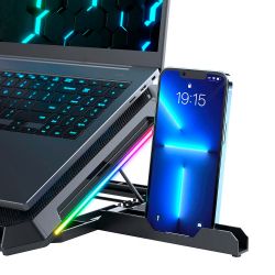 Подставка для ноутбука до 17" GamePro CP795, Black, RGB подсветка, 4 х 80 мм, 4 х 70 мм вентилятор (25 dB 2320 rpm), металл/пластик, 2xUSB 2.0, 395 x 265 x 30 мм, 910 г, регулировка скорости вентиляторов и угла наклона - Картинка 4