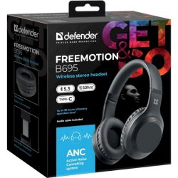 �������� ������������ Defender FreeMotion B695, Black, Bluetooth, Mini jack 3.5 ��, USB-C, ��������, 32 ��, 115 ��, ����� ������ �� 50 �����, ������ �������� �� 10 � (63695) - �������� 8