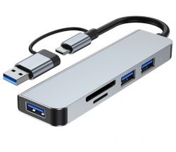 ��� USB Fenvi F-TUH5, Grey, Type-C / USB 3.0 - 1xUSB 3.0 / 2xUSB 2.0 / microSD / SD, ������ 12 ��, ���������� ������