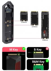 ������ ������� UnionSine, Dark Grey, M.2, Type-C 3.1 Gen2, 1xM.2 NVMe / SATA, ������ 2230/2242/2280, LED ���������, ����������� ������ (US-KFS102) - �������� 3
