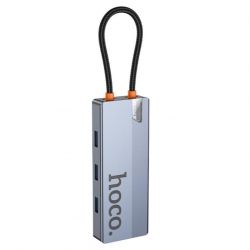 Хаб USB HOCO HB51, Grey, Type-C 3.1 - 1xType-C (100 Вт) / 3xUSB 3.0 / HDMI 4K / GLan, кабель 18 см, алюминиевый корпус - Картинка 2