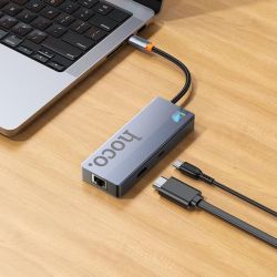 Хаб USB HOCO HB51, Grey, Type-C 3.1 - 1xType-C (100 Вт) / 3xUSB 3.0 / HDMI 4K / GLan, кабель 18 см, алюминиевый корпус - Картинка 4