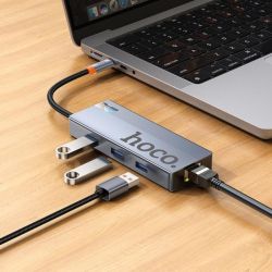 Хаб USB HOCO HB51, Grey, Type-C 3.1 - 1xType-C (100 Вт) / 3xUSB 3.0 / HDMI 4K / GLan, кабель 18 см, алюминиевый корпус - Картинка 5