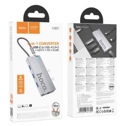 Хаб USB HOCO HB51, Grey, Type-C 3.1 - 1xType-C (100 Вт) / 3xUSB 3.0 / HDMI 4K / GLan, кабель 18 см, алюминиевый корпус - Картинка 6